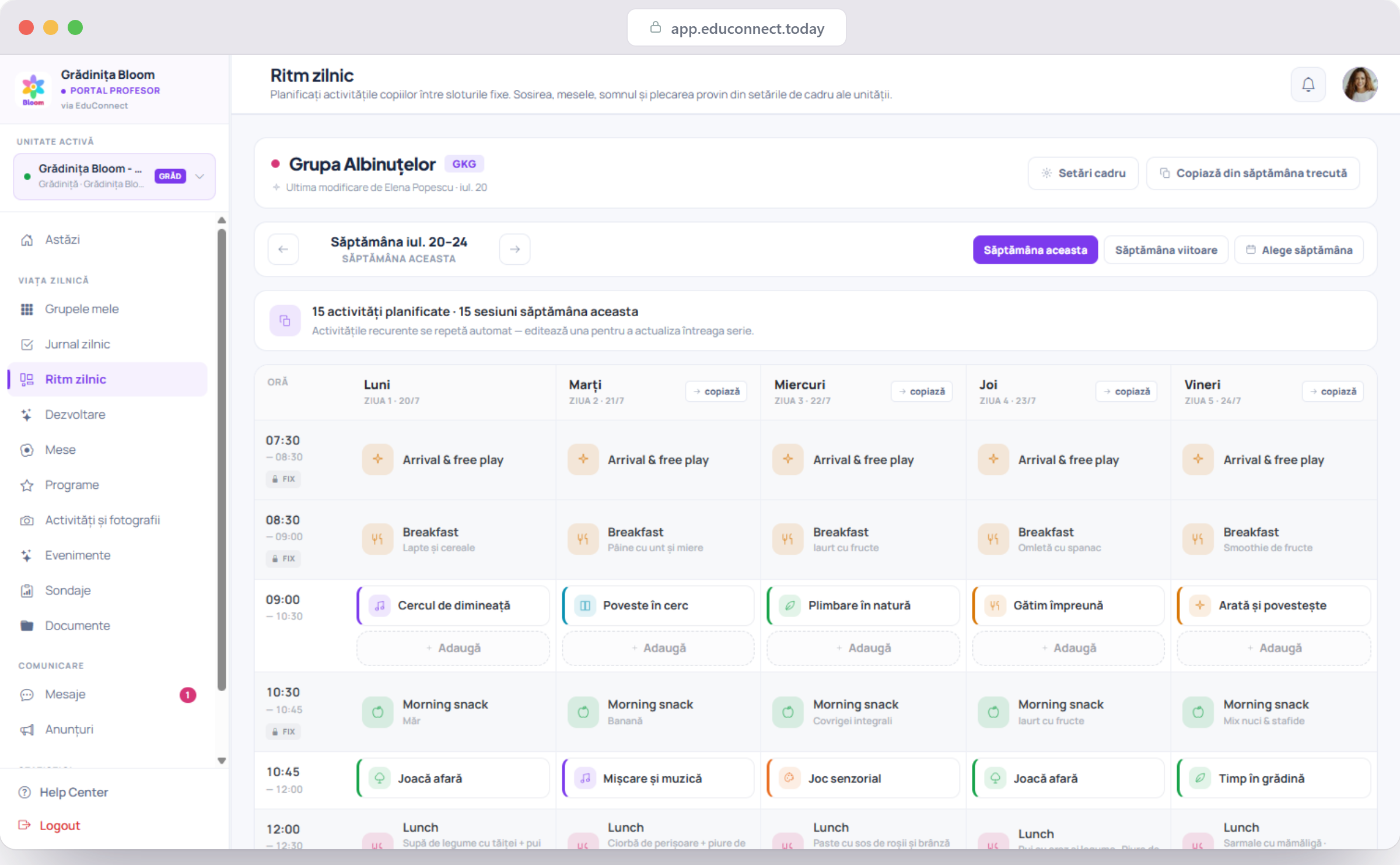 EduConnect — ritm zilnic