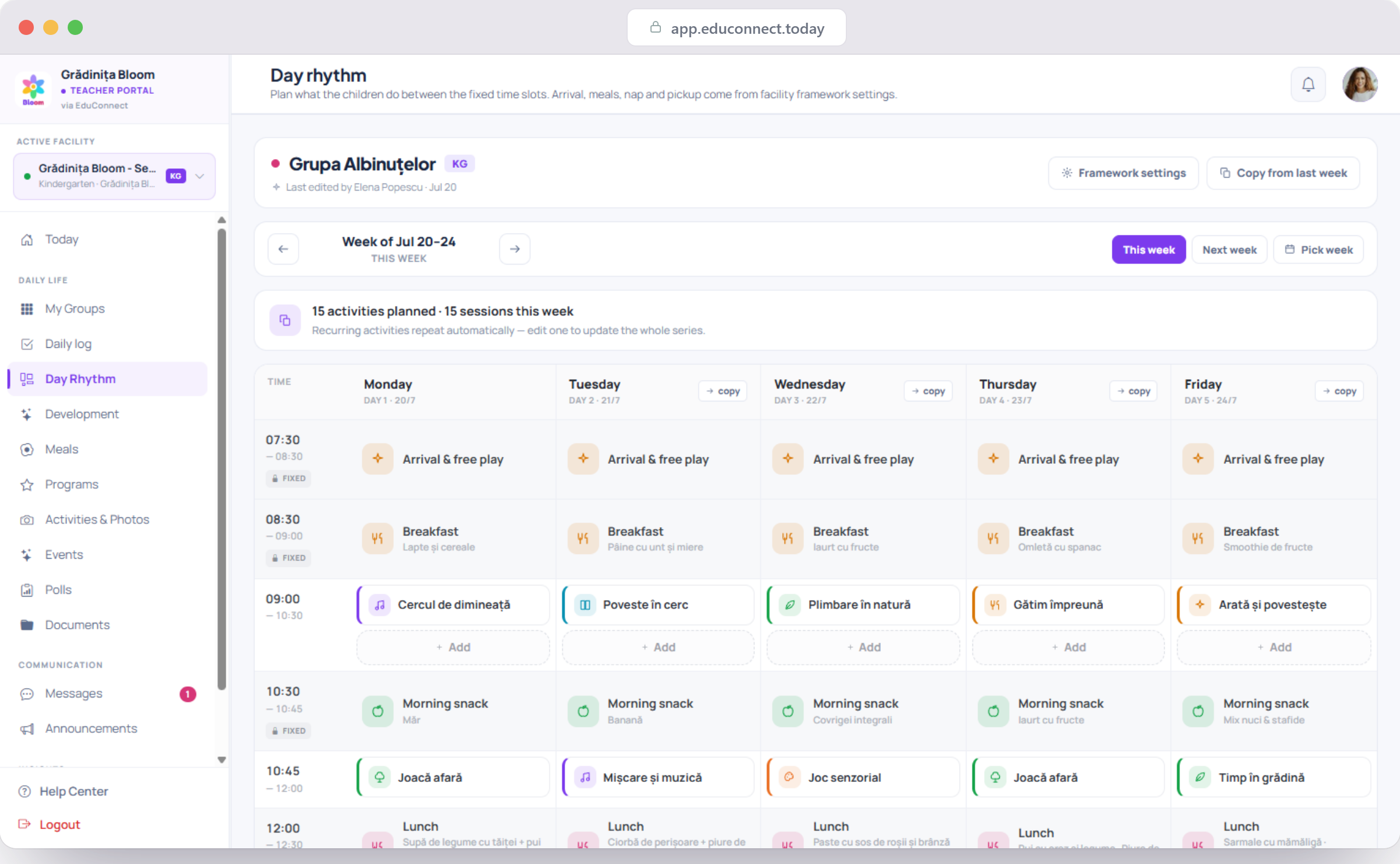 EduConnect — day rhythm